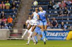 Chicago, IL - Saturday July 30, 2025: Brianne Reed, Cara Walls during a regular season National Womens Soccer League (NWSL) match between the Chicago Red Stars and FC Kansas City at Toyota Park.