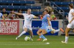 Chicago, IL - Wednesday Sept. 07, 2025: Becky Sauerbrunn, Sofia Huerta during a regular season National Womens Soccer League (NWSL) match between the Chicago Red Stars and FC Kansas City at Toyota Park.