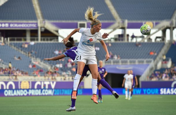 Orlando, FL - Saturday September 24, 2016: Katie Bowen during a regular season National Women's Soccer League (NWSL) match between the Orlando Pride and FC Kansas City at Camping World Stadium. FCKC won 2-1.